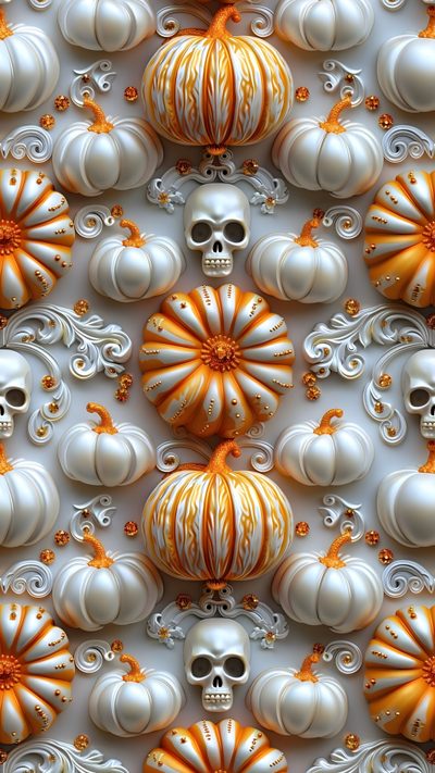 an image of pumpkins and skulls on the wall for halloween decoration or as a background Halloween Celtic Tiles Custom Halloween Backgrounds, Cool Halloween, Fall Skull, 3d Halloween, gray