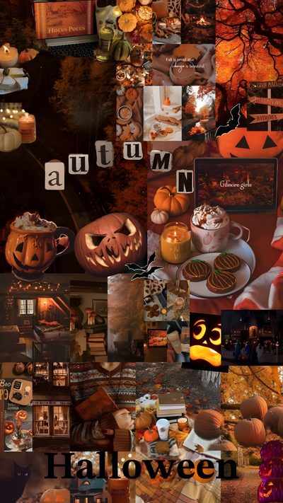 a collage of photos with pumpkins, candles and other things in them for halloween Athstetic Halloween Fall Witch Aesthetic, Witchy Autumn, Witchy Autumn Aesthetic, Fall Collage, saddle brown