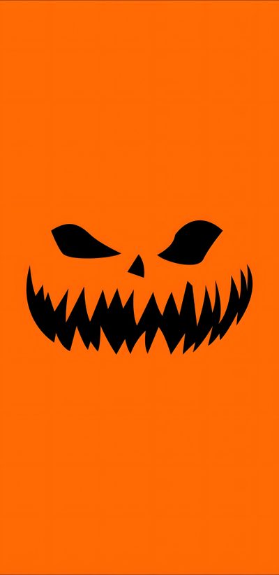 an orange background with a black and white pumpkin face in the center, which has sharp teeth Black And Orange Halloween Halloween Background Orange Aesthetic, Pumpkin Carving Spooky Eyes On Orange, Black And Orange Halloween, orange red