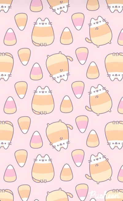 a pink background with many cats on it Halloween Cutecore Cute Home Screens, Diseños Del Fondo De Pantalla, Halloween Pusheen, Pusheen Cat, linen