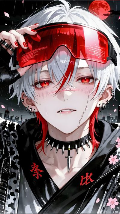 an anime character with white hair wearing red goggles and holding his hand on his head Halloween Anime Boy Anime Art, Anime Boy, Cute Cat, Cute Anime Guys, Goth Boy, Anime Guys, dim gray