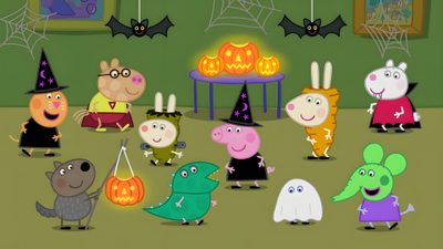 cartoon characters dressed up in halloween costumes Peppa Pig Halloween Cartoon Characters In Costumes, Halloween Costume Parade, Halloween Party Decoration Ideas, olive drab