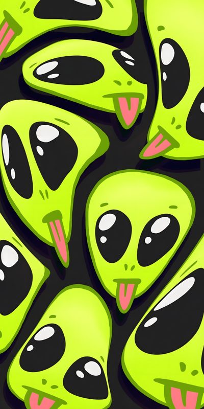 an image of green alien heads with pink lips on black background for iphone 5 wallpaper Alien Halloween Cartoon Alien Background, Green Alien Iphone, Green Alien Design, olive drab