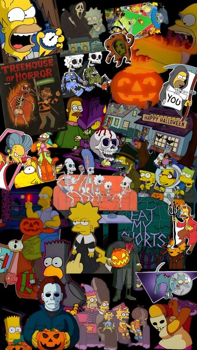 the simpsons characters stickers are all over Simpsons Halloween Background Screensavers, Simpsons Halloween, Horror Punk, dark olive green