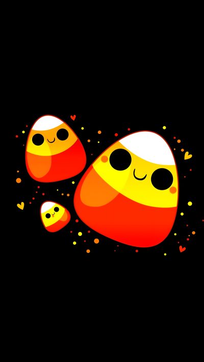 two orange and yellow rocks with faces on them, surrounded by confetti sprinkles Candy Corn Halloween Fall Doodle Black Cute Candy Corn, Candy Corn Black, Candy Corn Black Background,