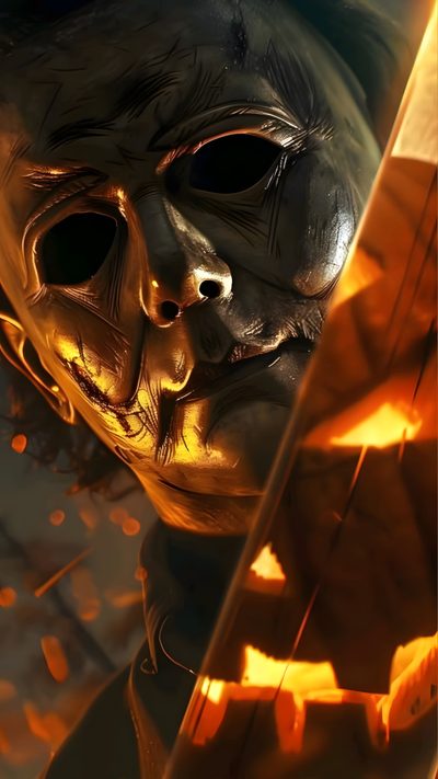 an image of a scary looking man holding a knife in his hand with fire coming from behind him Halloween Kills 4k Classic Horror, Michael Meyer, Horror Photos, Michael Myers Iphone 4k, The Boogeyman, black