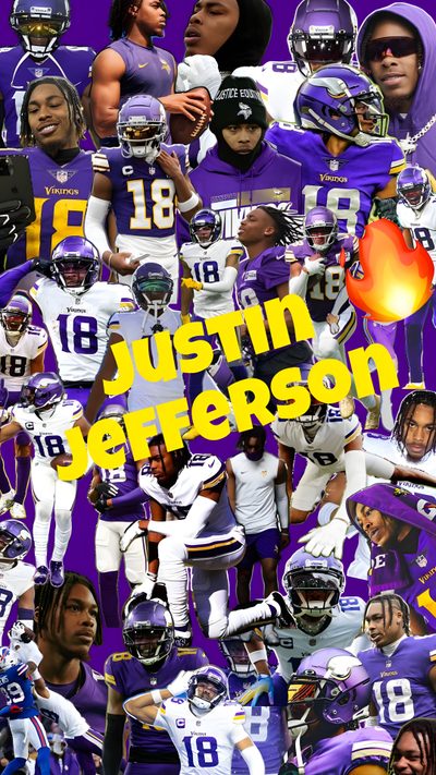 a collage of football players with the words,'just in jefferson'on them Justin Jefferson Halloween Justin Jefferson, Iphone Justin Jefferson, Justin Jefferson Griddy, dim gray