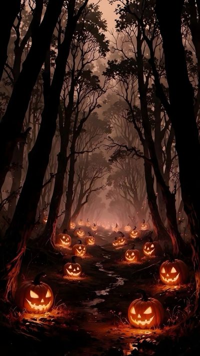 pumpkins are lit up in the woods for halloween Adult Halloween Halloween, Image Halloween, Halloween Iphone Backgrounds, Halloween Backgrounds, black