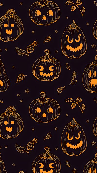 halloween pumpkins with faces drawn on them in orange and black colors seamless background Halloween Pumpkin Design Halloween Images, Cute Iphone Tumblr, Halloween Backgrounds, Halloween, Pretty, black
