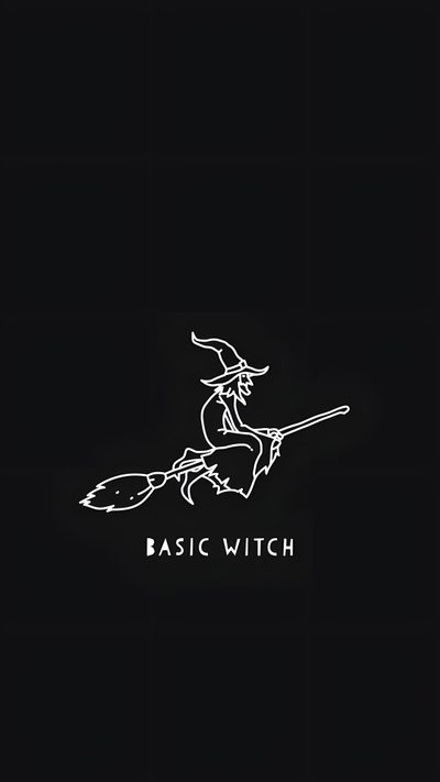 a black and white image of a witch on a broom with the words basic witch Basic Witch Halloween Witch Themed, Halloween Wall Paper Design, Witch Background, black