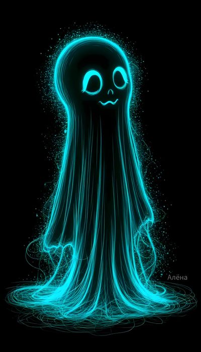 an image of a glowing ghost with eyes Glow In The Dark Halloween Glowing Ghost, Blue Ghost, Neon Ghost Drawing, Blue Ghost Cartoon, black