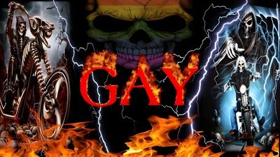 the words gay are surrounded by fire and skulls Gay Halloween Skull Reaction Pic, Cursed Pride Flags, Skull Meme, Pride Flag Colors Meme, black