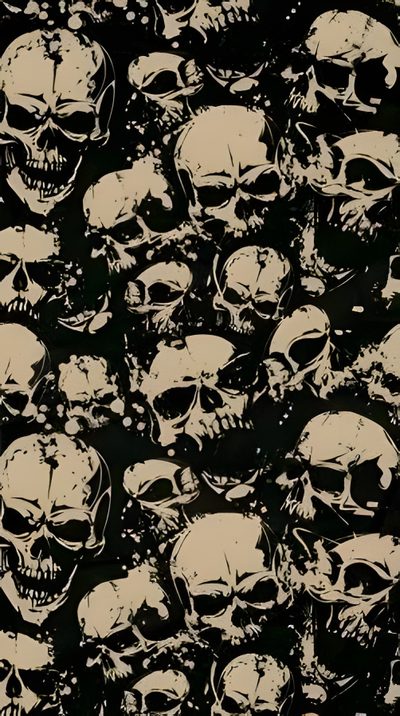 a large group of skulls are shown in black and beige colors on a dark background Halloween Tan And Black Skull Tattoo Design, Grunge Ipad, Cute, Art, Edgy, Cool Art,