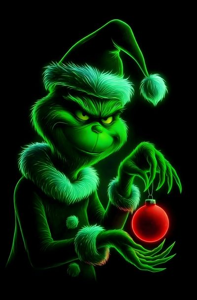 the grin is holding a red ball in his hand Grinch Halloween Charlie Brown Christmas Decorations, Grinch Images, Grinch Quotes, black