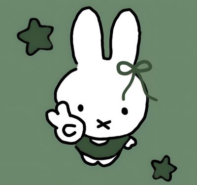 a drawing of a white rabbit holding a green cup with stars around it's neck Aesthetic Sage Green Halloween Green Cartoon Characters Aesthetic, Cute Green Icons Aesthetic, Cute Green Characters, dim gray