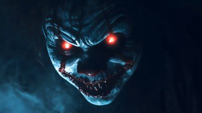 an evil clown with red eyes and blood on it's face in the dark Scary Halloween Background For Mac Scary For Laptop, Pc Horror, Scary For Pc, Horror Pc Backgrounds, black