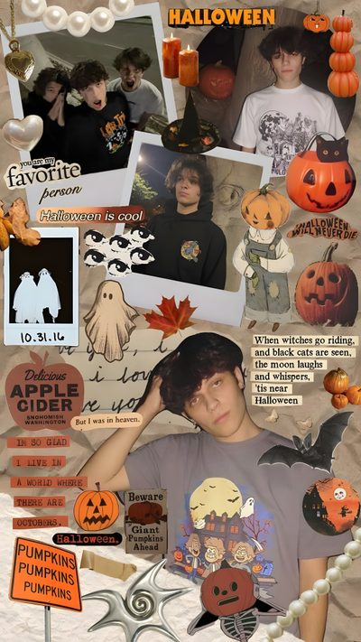a collage of halloween pictures with pumpkins and other things on it, including an orange jack - o - lantern Sturniolo Halloween Halloween Cider, Giant Pumpkin, October Halloween, You Are My Favorite, gray