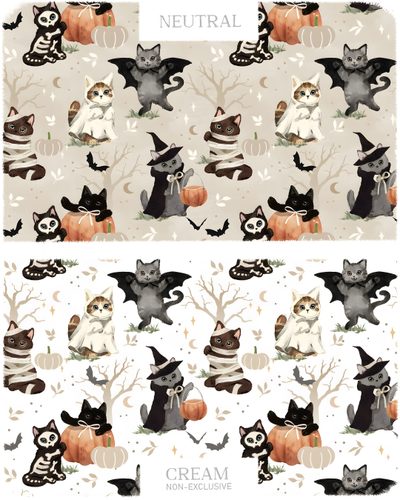 an image of halloween themed wallpapers with cats and bats on the back ground Halloween - Bats And Cats - Cream Texture, Halloween Digital Pattern Ideas, Today Only, light gray