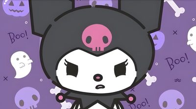 a cartoon character with skulls and bones around her head, in front of a purple background Chromebook Kuromi Halloween Kuromi Desktop 1920x1080, Kuromi For Pc, Kuromi Aesthetic Desktop, light slate gray
