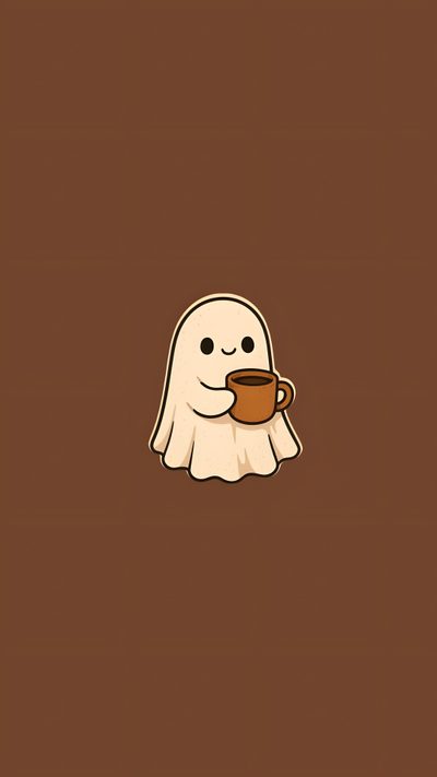 a cartoon ghost holding a cup of coffee Cute Brown Halloween Cute Autumn Aesthetic, Kawaii Disney, Funky Tattoos, Hobbies To Try,