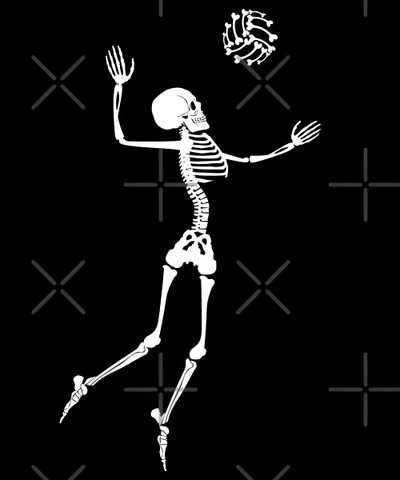 a skeleton playing with a ball on a black background Volleyball Halloween Skeleton Playing Soccer Illustration, Halloween Volleyball, Skeleton Playing Volleyball, black