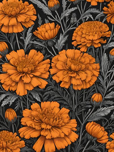 an orange flower on a black background Halloween Marigold Marigold Iphone, Marigolds Background, Mexican Marigold, Marigold Flower, saddle brown