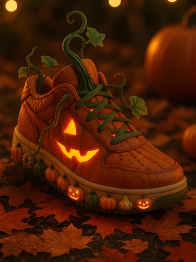 a pair of shoes with glowing pumpkins on the side and green leaves around them Halloween Retro Shoes With Pumpkins Halloween Fashion, Fall Festival, Halloween Cat, Festival, maroon