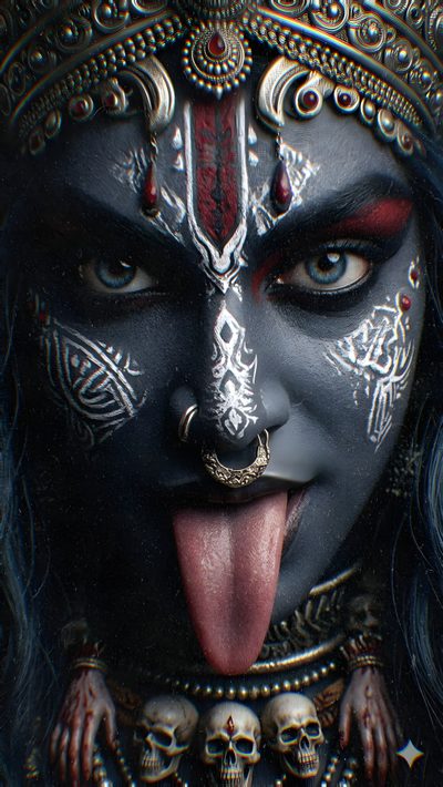 a close up of a person with makeup on Halloween Kali 2 Kali Ma Symbol, God Kali, Lilith And Kali, Kali, Ma Kali, Ram Sita Image, dark slate gray