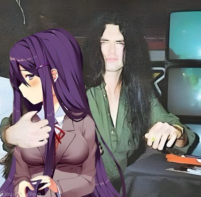 a man and woman sitting next to each other in front of televisions with long purple hair Type O Negative And Pantera On Halloween Peter Steele Icon, Type O Negative Pfp, Peter Steele Pfp, dim gray