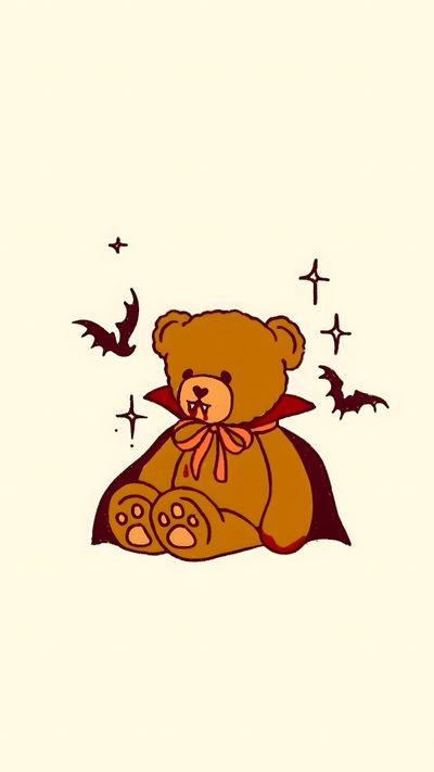 a brown teddy bear sitting on top of a pillow with bats coming out of it Teddy Bear Halloween Cartoon Teddy Bear With Vampire Cape, Cute Spooky Bear Art, Halloween Decoration Ideas, old lace