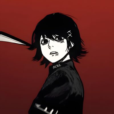 a drawing of a person with a knife in their hand Suzu Halloween Juuzou Suzuya Pfp, Juzo Suzuya Pfp, Suzuya Juuzou Pfp, Juuzou Suzuya, Tokyo Ghoul Manga, maroon