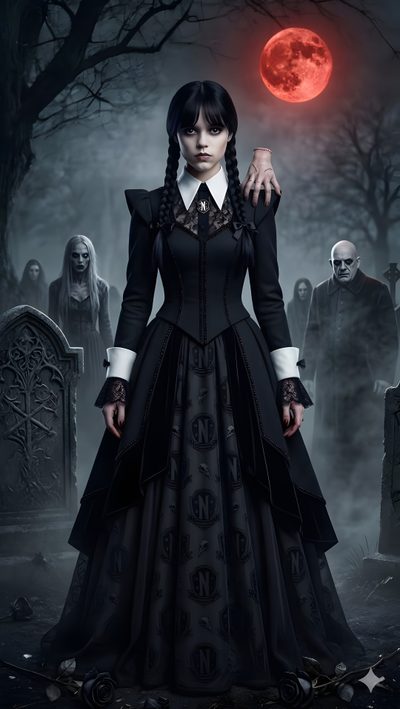 a woman in a black dress standing next to a cemetery Wednesday Addams Halloween Wednesday Style, Wednesday Addams Iphone, Gothic Wednesday, dark slate gray