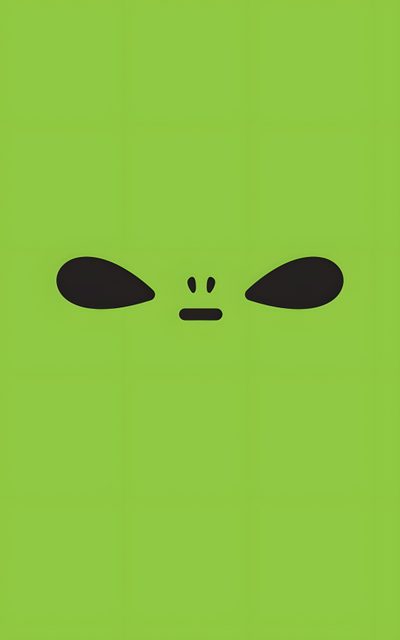 an alien face on a green background with black eyes and two oval holes in the middle Alien Halloween Alian, Cool Alien Pfp, Cute Alien Background, Alien Bg, Alien Profile, yellow green