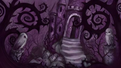 an illustration of a castle in the woods Purple Halloween Ipad Aesthetic Dark For Laptop, Ominous Castle, Purple Background Spooky Art, dark slate gray