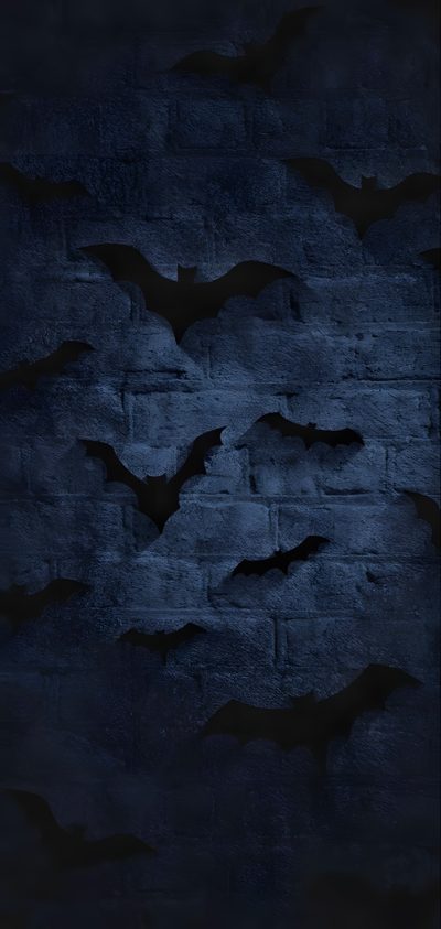 bats flying in the night sky over a brick wall with black paint on it's surface Navy Blue Halloween Bat Iphone, Bats Iphone, Dark Bat, Iphone Vintage, Kids, Vintage, black
