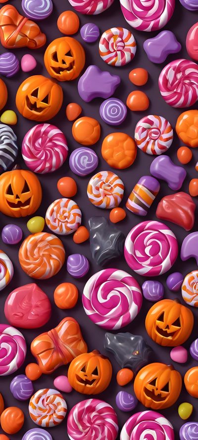 many different candies are arranged in the shape of pumpkins Halloween Candy For Walls Halloween Candy Background Images, Halloween Candy Backgrounds, Holiday, brown