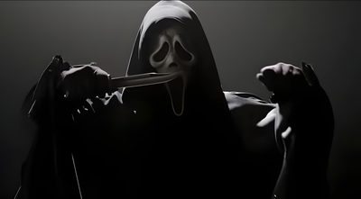 a person in a hooded costume holding a knife to their face with both hands and wearing a mask Halloween Laptop Scream Ghostface Keyboard, Ghostface Horizontal, Scream Ipad, Ghost Face Ipad, black