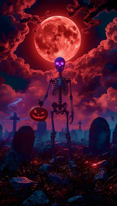 a skeleton holding a jack o lantern in front of a full moon Dope Halloween Halloween Iphone Scary, Halloween Backgrounds Scary, Scary Halloween Iphone, black