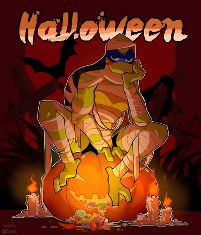 a cartoon character sitting on top of a pumpkin with the word halloween written above it Tmnt Halloween Tmnt Witch, Tmnt Leonardo Fanart, Tmnt Skeleton, Tmnt City Fall, maroon