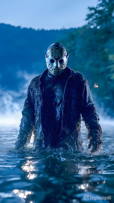 a person wearing a mask in the water Halloween Jason Voorhees Jason Voorhees, Jason Voorhees Art, Jason Horror, Horror Movie Tattoos, teal