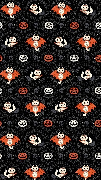 an image of halloween themed wallpaper with pumpkins and bats on black background, including jack - o'- lanterns Halloween Cats Bats Owls Spiders Sm Halloween Bats, Cute Bat For Phone, Bat Halloween, Halloween Bat, black