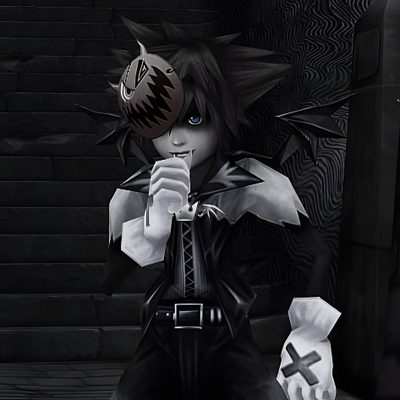 an animated image of a demon holding a knife and looking at the camera while standing in front of some stairs Sora Halloween Town 4k Sora Pfp, Kingdom Heart, Sora Kingdom Hearts, Halloween Town, Kingdom Hearts, black