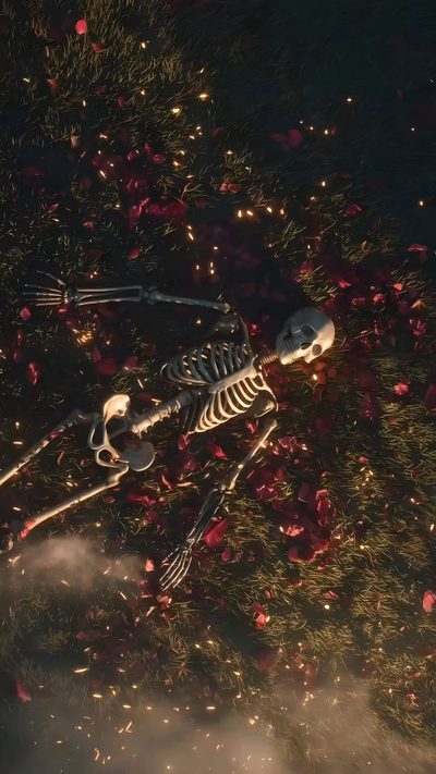 there is a skeleton in the grass with flowers Halloween Iphone Skeletons Skeleton Hd, Hd Skeleton, Skeleton Background Aesthetic, dark slate gray