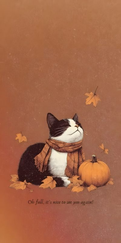 a black and white cat wearing a scarf next to some pumpkins Halloween Cat Iphone Image Chat, Iphone, Cat, Autumn Aesthetic, Halloween, Cute Backgrounds, sienna