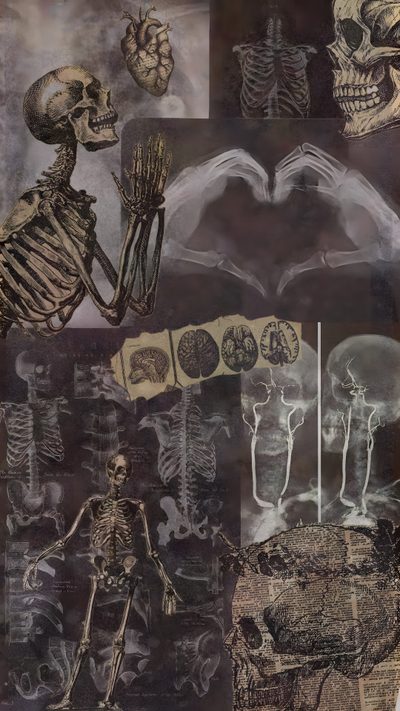 a collage of skeletons and human bones Halloween X-ray - Tan & Black Remedy, Medical Background Aesthetic, Bone, Background Skull, dark slate gray