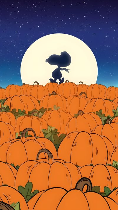 a cartoon character standing in the middle of a field of pumpkins Charlie Brown Halloween Halloween Watch, Backgrounds, Halloween, Snoopy, chocolate