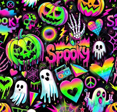an assortment of spooky halloween stickers on a black background Neon Halloween Pattern Neon Halloween, Holographic Print, Handmade Stationery, dark slate gray