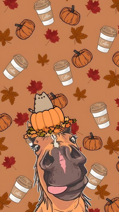 a horse with a crown on its head surrounded by fall leaves and pumpkins in the background Cute Halloween Horse Valentines Horse, Thanksgiving Horse, Horse, Cute Horses, Cute, Horses, peru