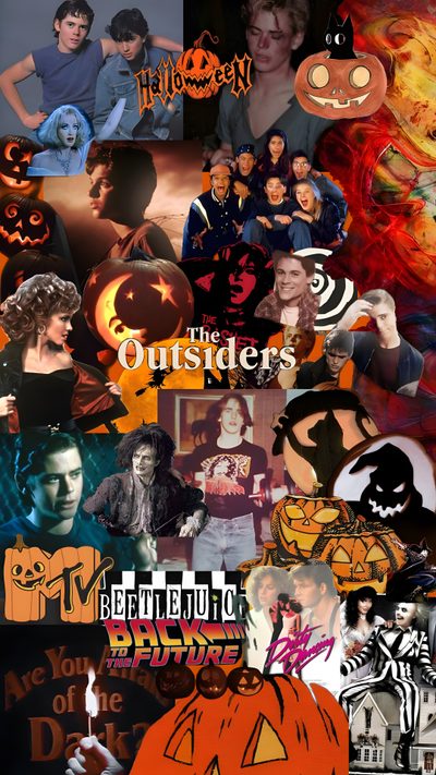 a collage of the characters from halloween movies 80s Halloween Aesthetic 80s Halloween, 80s Movie, Outsiders Tv, Halloween 80s, Suggested App, dark olive green