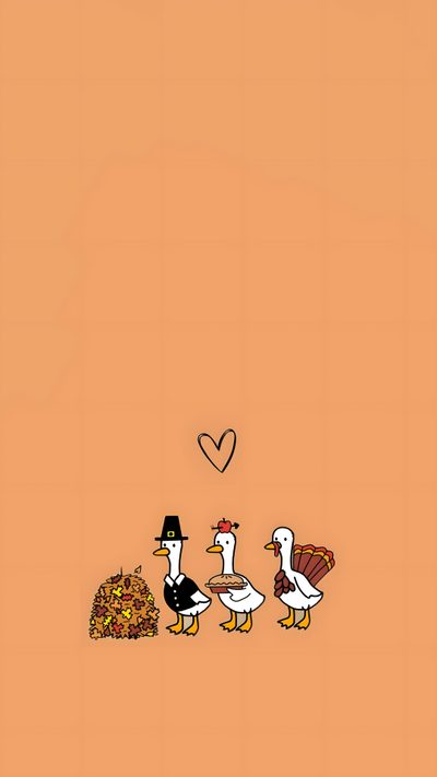 three ducks are standing in front of an orange background with a heart shaped balloon above them Halloween Thanksgiving Cute Thanksgiving Aesthetic, New Years Duck, Cute Thanksgiving, sandy brown